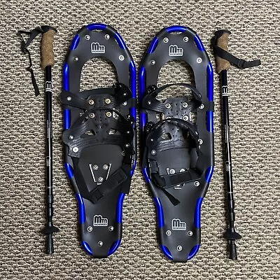 New MTN Snowshoes And Trekking Poles W/ Carrying Cases 26.5  Blue Hiking Winter • $69.99