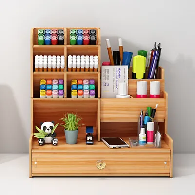 Office Desk Wooden Organizer Brush Storage Container Pen Pencil Holder DIY GIFT • $19.99