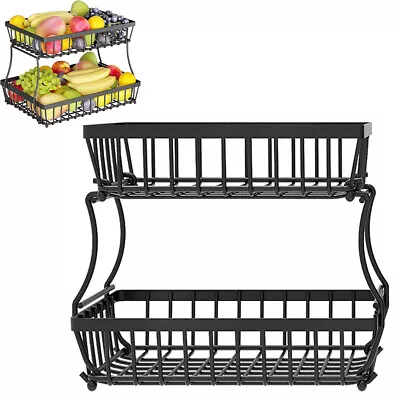 2 Tier Fruit Storage Basket Countertop For Kitchen Bread Vegetable Fruit Basket • £10.88