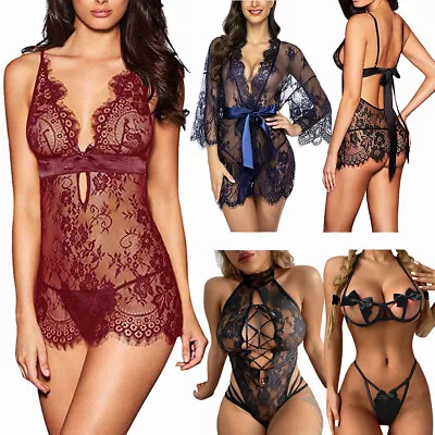 Women Ladies Sexy Valentine Erotic Lingerie Lace Babydoll Dress Black /Blue/Red • £4.45