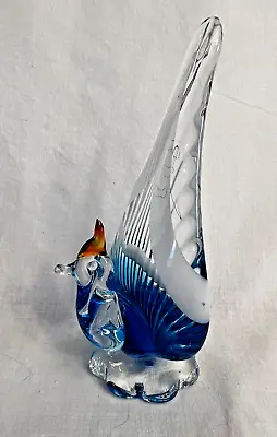 MURANO Style PEACOCK 6  Tall ART GLASS FIGURE Blue/White/Orange ESTATE • $11.99