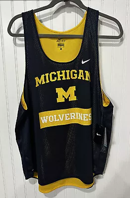NWT Michigan Wolverines Nike Dri Fit XL Blue Gold Practice Basketball Jersey • $45