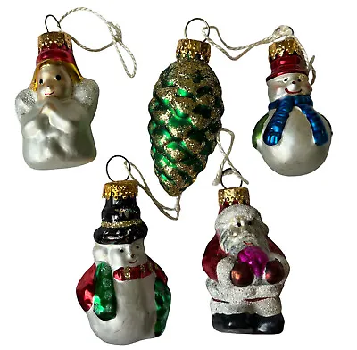 5 Vintage Mini Christmas Glass G & D Ornaments Angel Santa Pine Cone Snowman 2” • $16.99