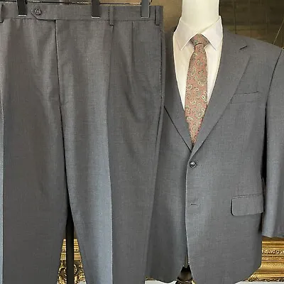 Jos A Bank 46R 43 X 27 2 Piece Gray 100% Wool Hopsack 2Btn Pleated Pants Suit • $55.87