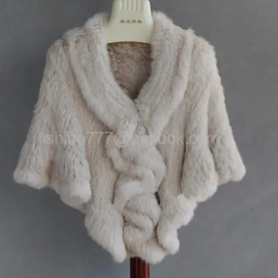 $99.77 • Buy 100%Real Genuine Knitted Rabbit Fur Stole Cape Poncho Shawl Vintage Woman Scarf