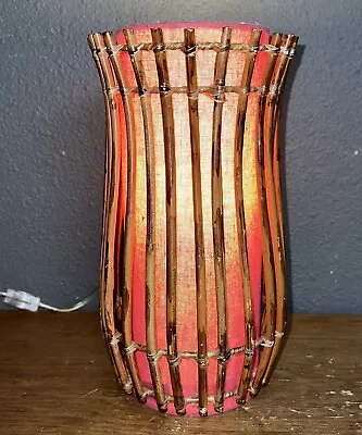 Vintage Bamboo Orange Berlap Table Lamp Mid Century Modern 11” Tall • $55