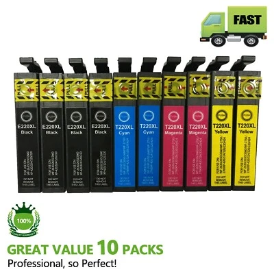 $28.36 • Buy 10 X Ink Cartridges For Epson 220XL WF-2660 WF2750 WF-2760 XP-220 XP-320 Printer