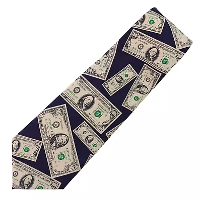 A Rogers Men's Tie Money Dollar Bills Banker Navy Blue Vintage 100% Polyester • $15.82