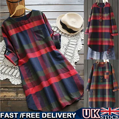 £13.95 • Buy UK Women's Plaid Loose Shirt Dress Casual Tunic Long Blouse Check Tops Plus Size