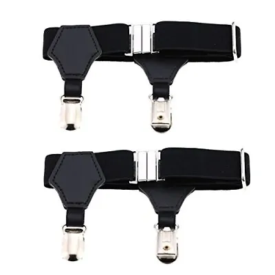 2pcs Adjustable Elastic Sock Garters Metal Clips Sock Suspenders Holders Black • $20.23