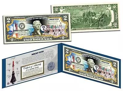 MERCURY SEVEN ASTRONAUTS Colorized $2 Bill U.S. Legal Tender NASA The Original 7 • $15.95