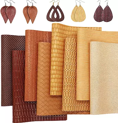 8Pcs/Set New Weave Embossed Textured Faux Leather Sheets Yellow Brown Series Mix • $18.61