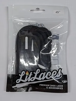 Lit Laces - Thick Rope Shoe Laces [Length: 45  - Color: Black W/White Metal Tips • $7.95