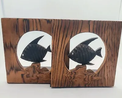 Vintage OMC Cryptomeria Wood Bookends Fish Japan Otagiri • $25.99