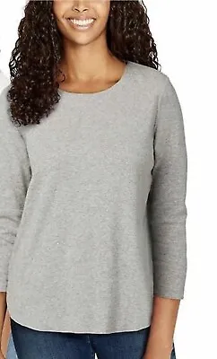 £9.99 • Buy Kirkland Signature Ladies' Cotton Slub Tee Pull On 3/4 Sleeve T-Shirt - GREY