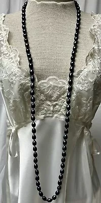 Iridescent Black Peacock Freshwater Pearl Necklace 50”Long With 14K Gold Clasp • $90