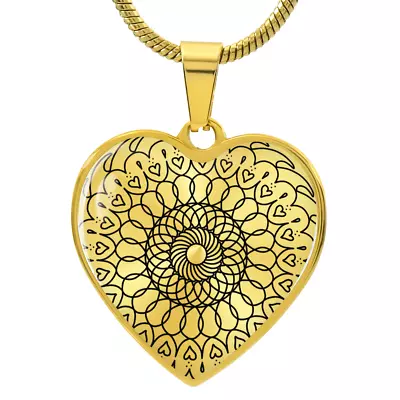 Graphic Heart Pendant + Necklace - Round Mandala Pattern • $39.95