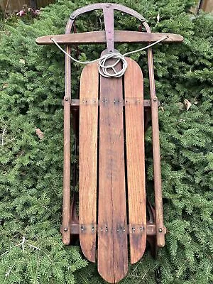 Vintage Sno-King Wood Sled Metal Runner Toboggan Winter Snow Downhill Fun Decor • $149.99