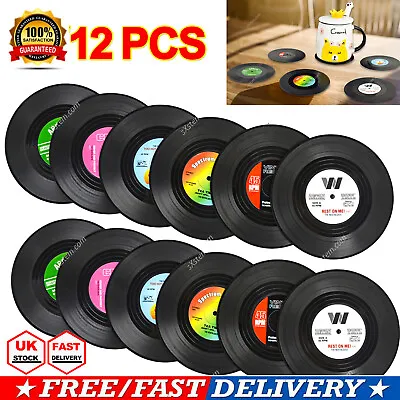 £8.79 • Buy 12X Retro Record Coasters With Holder Anti-slip Vinyl Disk Coasters Creative Kit