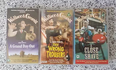 Wallace & Gromit VHS BBC Video X 3 The Wrong Trousers Close Shave Grand Day Out • £9.99