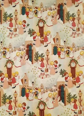 Vintage Christmas Fabric Cotton Blessings Of The Season Remnants Children Angels • $4.99