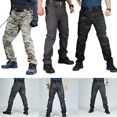 Mens Tactical Trousers Waterproof Hiking Outdoor Fishing Walking Combat Cargo UK • £15.19