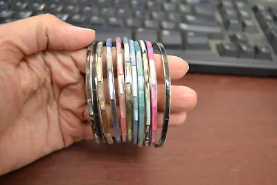 12 Pcs Shell Inlay Stainless Steel Bangle Bracelet 1/8   • $12