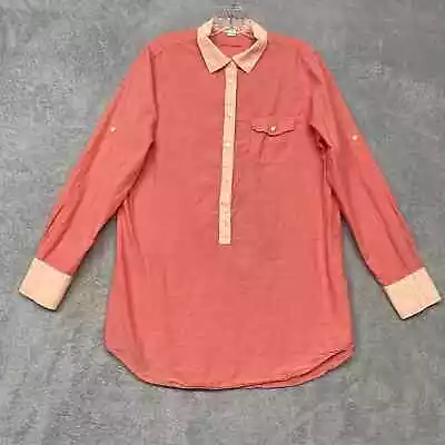 J Crew Womens Shirt Medium Orange Tunic Popover Long Sleeve Cotton Casual Top • $13