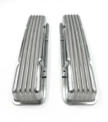 Small Block Chevy Polished Aluminum Finned Short Valve Covers 350 SBC W/O Holes • $94.99