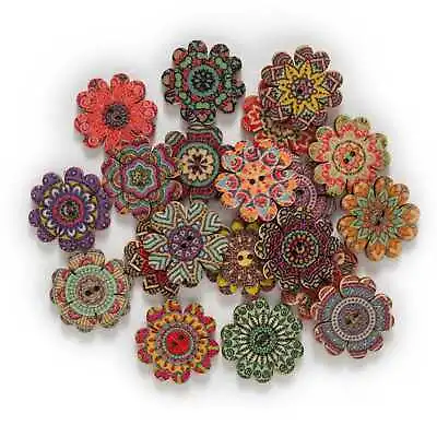 50pcs Retro Flower Wood Buttons Sewing Scrapbooking Clothing Crafts Making Decor • $3.29