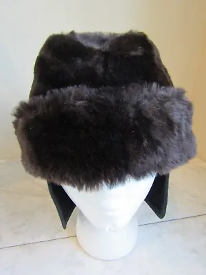 FRR Canada Winter Brown/Black Ear Flap Mouton Fur Cossack Unisex Hat Med Ex Cond • $24.99