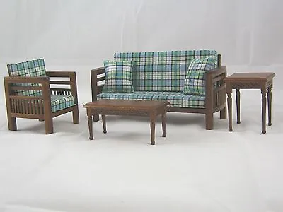 Family Living Room Set Dollhouse Miniatures 4pc T6614 1/12 Scale Modern Mission • $54.99