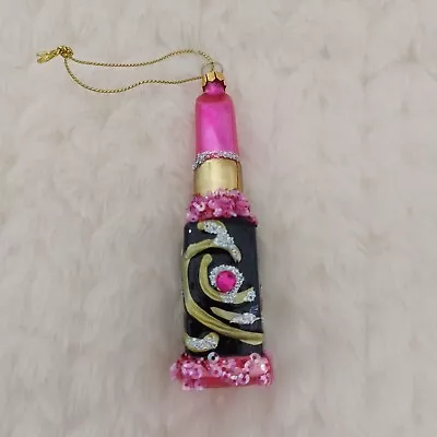 Lipstick Glass Christmas Ornament Glitter Bling Hot Pink • £9.63