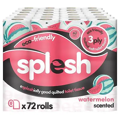 Splesh Quilted Toilet Roll Luxury Watermelon 3-Ply Soft Toilet Paper 72 Rolls • £20.99