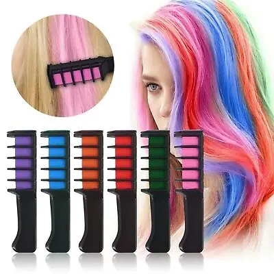 6 Pcs Colourful Hair Chalk Combs Temporary Instant Washable Dye Rainbow Pastels • £3.75
