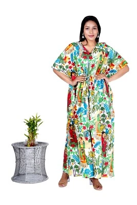 $36.29 • Buy Indian Cotton White Frida Kahlo Kaftan Night Maxi Dress Women Clothing Maxi Gown