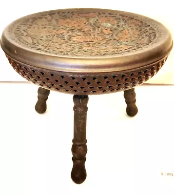 Vintage 3  Leg Stool Ottoman Footstool Copper And Brass Turkish Moroccan • $99.99