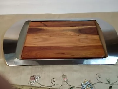 Nambe Mikko Acacia Wood Bar Serving Tray With Stainless Steel 19'' X 10.5'' • $45