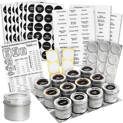 12 Magnetic Spice Jars Refrigerator With 3 Metal Wall Bases 269 Preprinted Seaso • $36.73