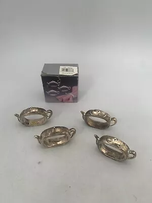 Vintage 4 Piece Tea Pot Shaped Silver Plated Napkin Ring Set Boxed #GL • £29.99