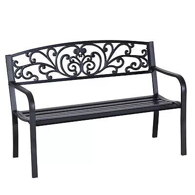 Metal Garden Bench Porch Furniture Outdoor Patio Seat For Park Path Lawn Yard • $116.99