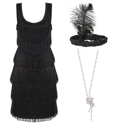 £20.99 • Buy 1920's Deluxe Black Flapper Dress Fancy Dress Costume Adults Charleston Gatsby