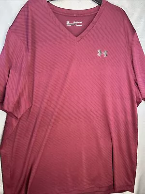 Under Armour Size 2XL Mens V-neck Loose Fit  Shirt Short Sleeve Maroon Heatgear • $11