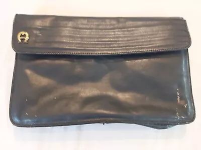 Etienne Aigner Wallet Handbag Clutch Blue Leather Brass Emblem Vintage  • $14.52