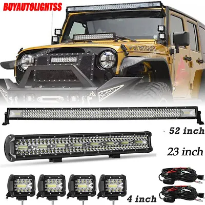 52'' Inch LED Light Bar + 23'' + 4  Pods Combo Kit For Jeep Wrangler JK TJ YJ CJ • $219.59