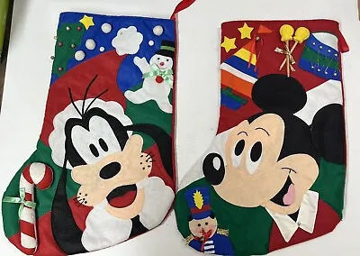 VTG DISNEY GOOFY & MICKEY MOUSE Felt Christmas Stockings Appliqué 3D • $99.99