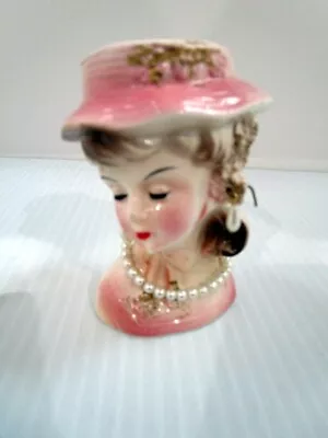 Vintage Small 3 1/2  Japan  Lady In Pink W/Pearl Necklace & Earrings Head Vase • $14.99