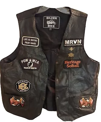 Veterans Leather Motorcycle Vest Silver Bike Gear Xxl • $49.99