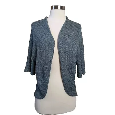 Margaret O’Leary Knit Shrug Sweater Teal Blend 3/4 Sleeve Sz L • $28