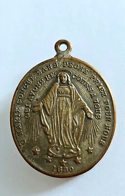 Early Antique 1830 Brass Miraculous Holy Mary Medal Catholic French Inscription • $39.85